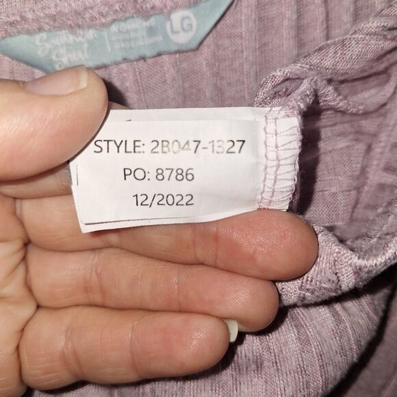 Southern Shirt High-Rise‎ Pants Pink Ribbed Lounge Size Large Tall Loungewear - Picture 5 of 6